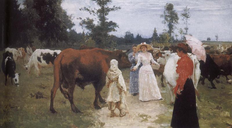 Ilia Efimovich Repin Girls and cows Germany oil painting art